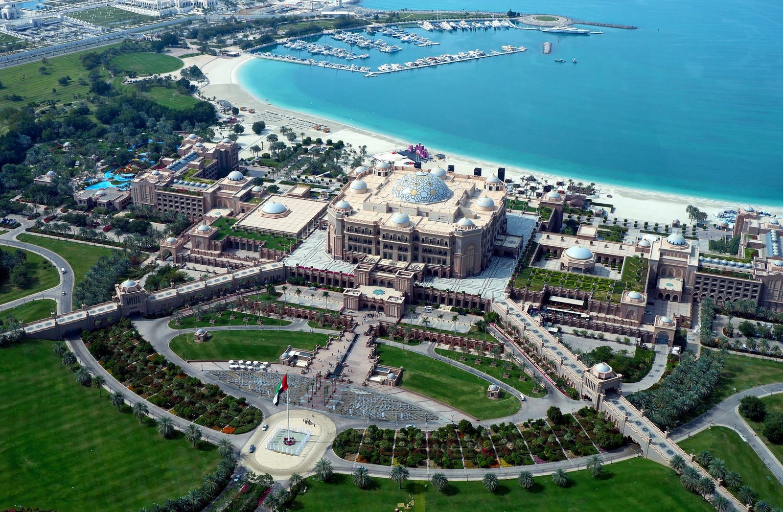 Emirates Palace and the Abu Dhabi waterfront.